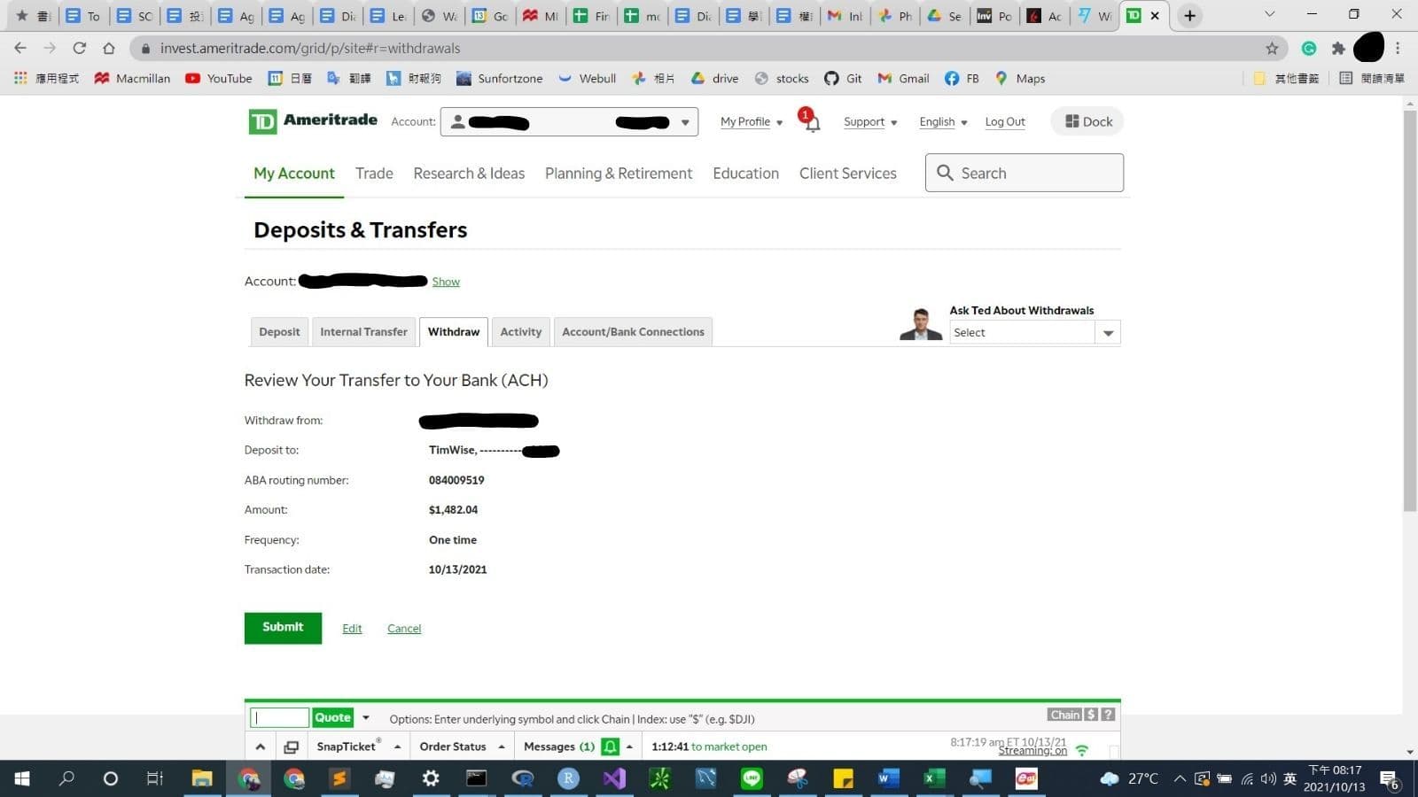 將美金從TD轉帳到Wise再轉帳到IB 5