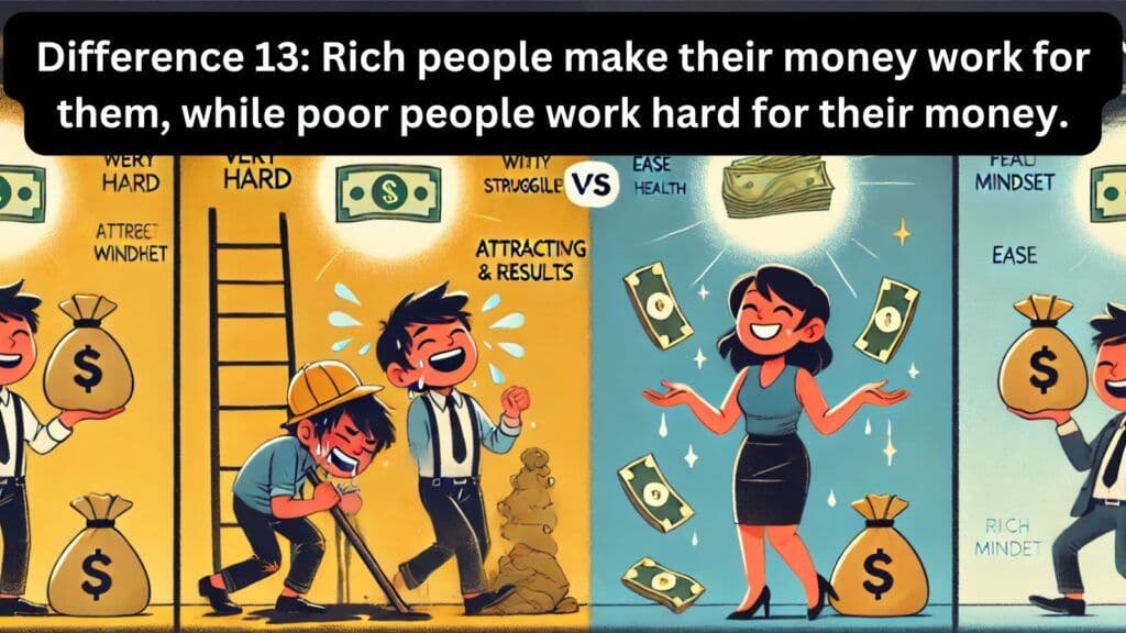 Difference 13: Rich people make their money work for them, while poor people work hard for their money.
