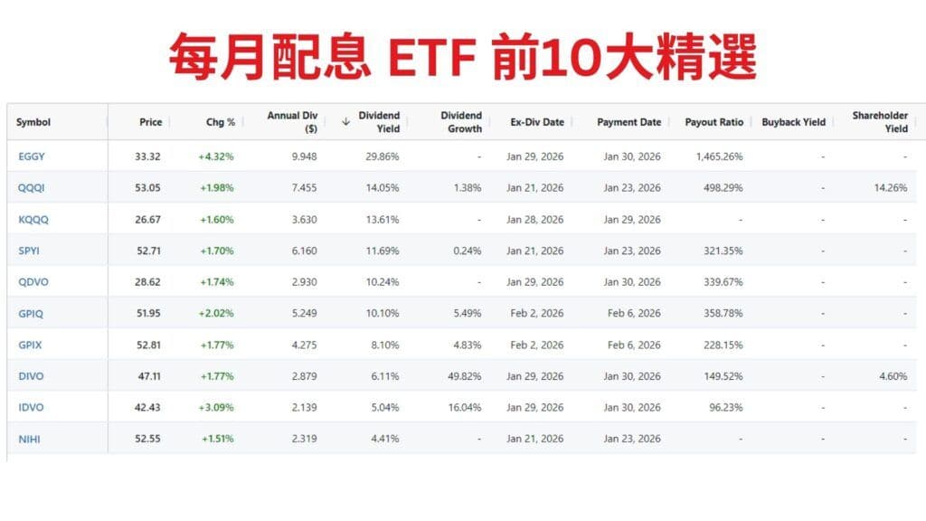 每月配息 ETF 前10大精選