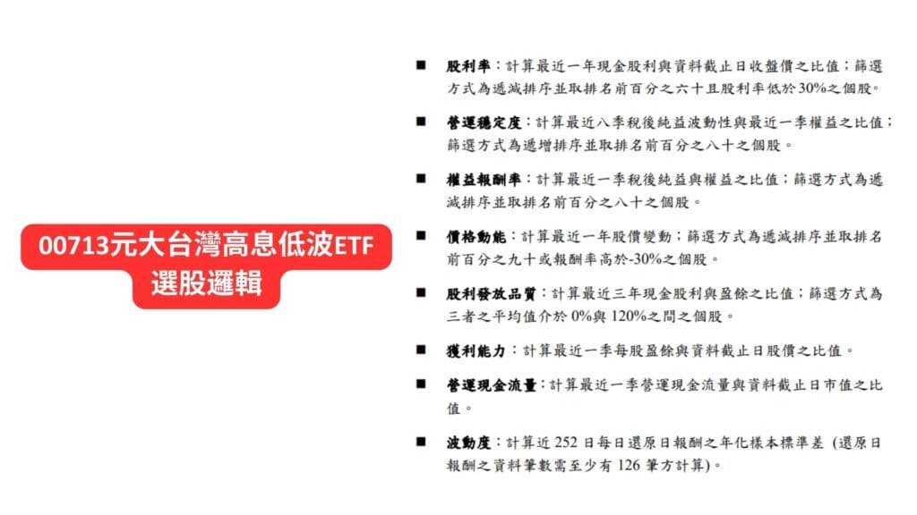00713元大台灣高息低波ETF 選股邏輯
